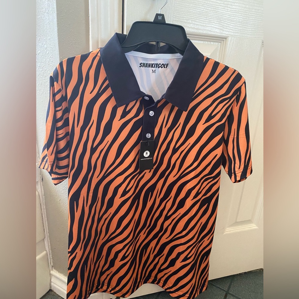 Shankitgolf Orange and Black Zebra Print Polo Shirt